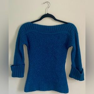 Moda International Blue Sweater Boat Neck 3/4 Sleeve Sweater Size Small